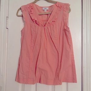 LOFT sleeveless pink top w/fluttered shoulders & ruffled v-neck; Small; EUC